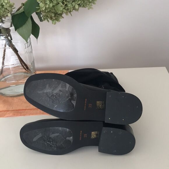 Free People Trickum Black Leather Mesh Knit Zip Tall Boots size 39 - Picture 12 of 15